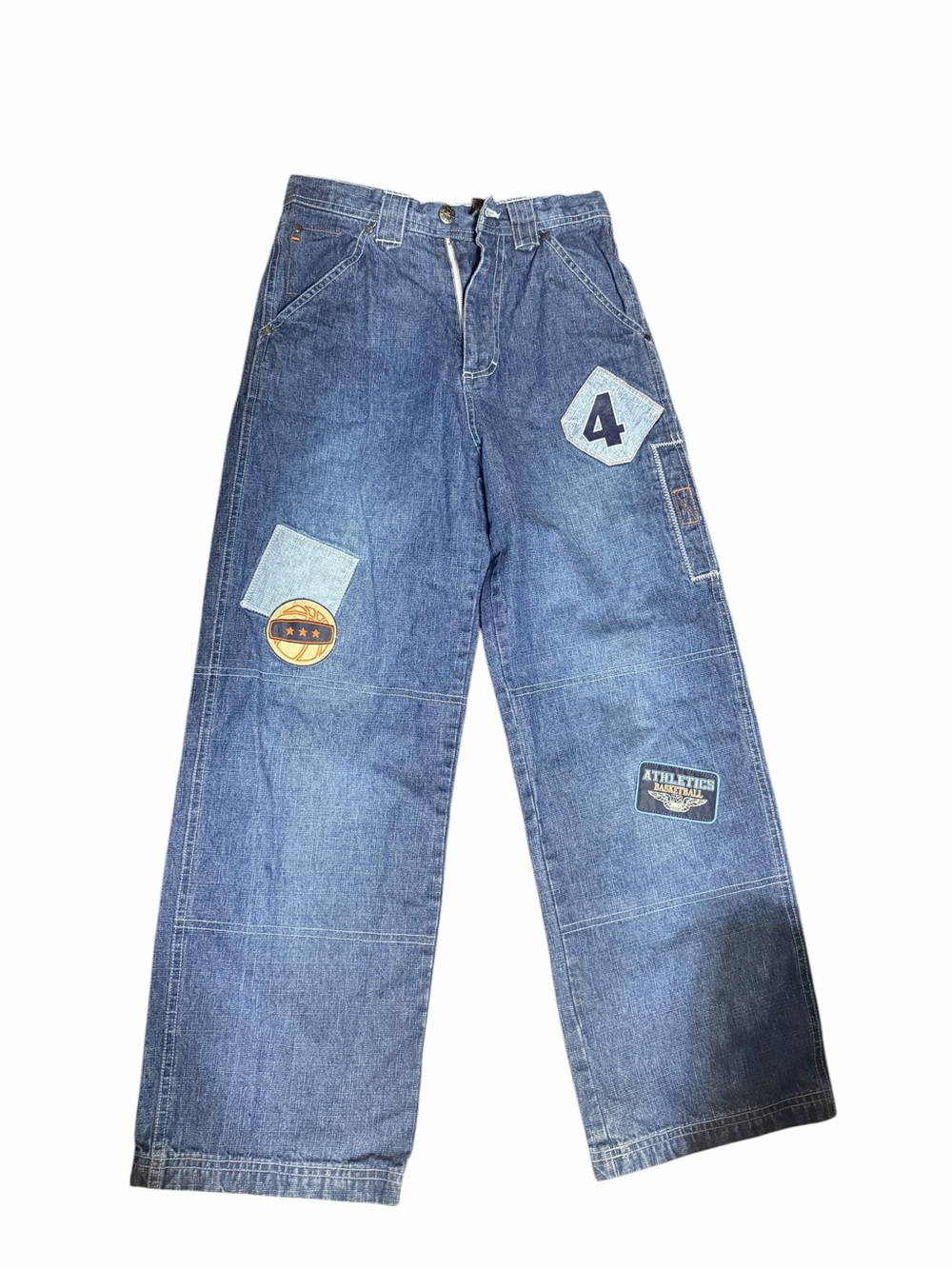 French Toast Jeans Size 14 Y2K Baggy Wide Leg Basketball Patch Carpenter Denim